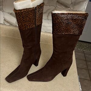 Bandolino Brown and Cream Heeled Boots